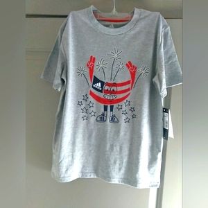 Adidas HTR Americana Flag Kids Grey Tee Large